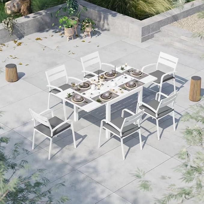Soleil Jardin 7-Piece Outdoor Patio Dining Set, 6 Stackable Chairs by SoleilJardin