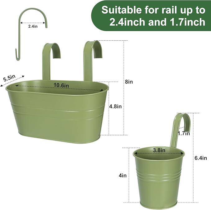 HowRU Metal Iron Flower Pots for Railing Fence Hanging Bucket Pots and Hanging - Image 2