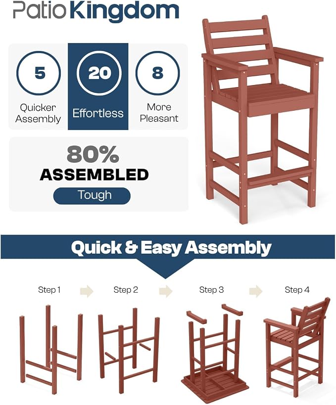 5-Piece Bar Height Adirondack Chairs and Table Set, Outdoor Patio Bar Set - Image 2