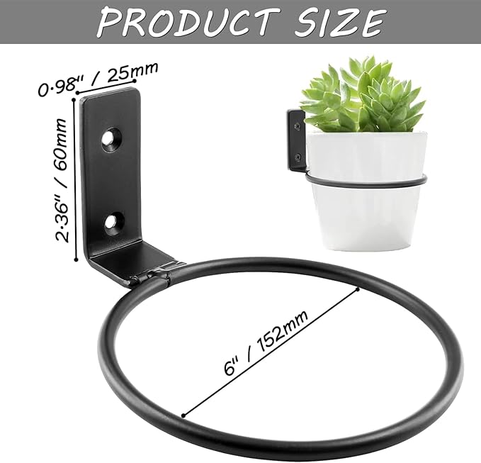 6 Pack 6 Inch Flower Pot Holder Ring, Wall Mounted Metal Planter Hanger - Image 5
