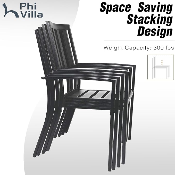 PHI VILLA 3 Piece Outdoor Patio Bistro Dining Set, Slatted Metal Round Table & - Image 4