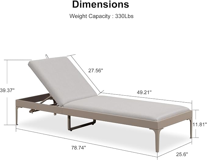 PURPLE LEAF Outdoor Chaise Lounge Set of 4 Aluminum Adjustable Patio Lounger - Image 7