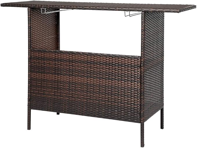 Outdoor Patio Wicker Bar Counter Table Backyard Furniture w/ 2 Steel Shelves - Image 4
