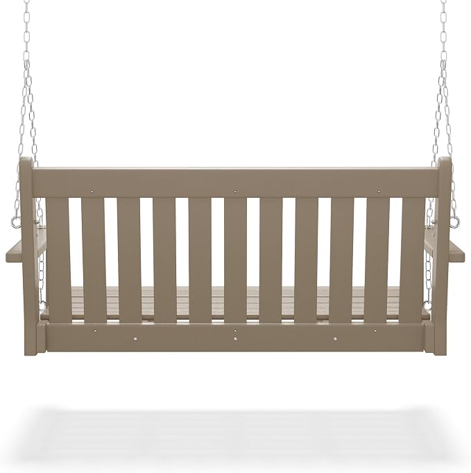 COSTAELM Paradise Outdoor Patio HDPE Hanging Front Porch Swing Bench, Weathered - Image 5