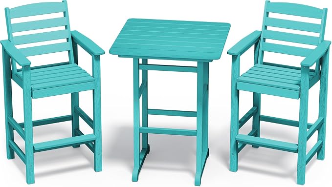 SERWALL Balcony Adirondack Chairs and Table 3 Pieces Set, Adirondack Bar Height by SERWALL