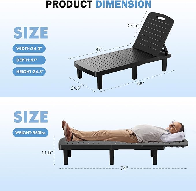 WACASA Outdoor Chaise Lounge Chairs Set of 4, Oversized Lounge Chairs - Image 2