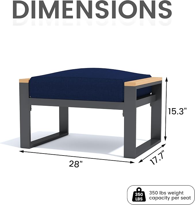 Sundale Outdoor 2 Pieces Aluminum Patio Ottoman, Outdoor Footstool - Image 2