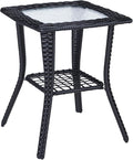 Outdoor Side Table with Storage Wicker Patio Side Table, Tempered Glass Top End by Unknown