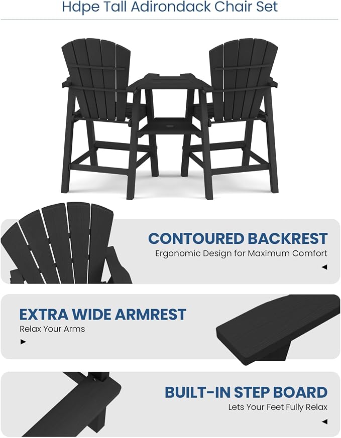 Ciokea Tall Adirondack Chairs Set of 4, HDPE Outdoor Adirondack Bar Stools - Image 6