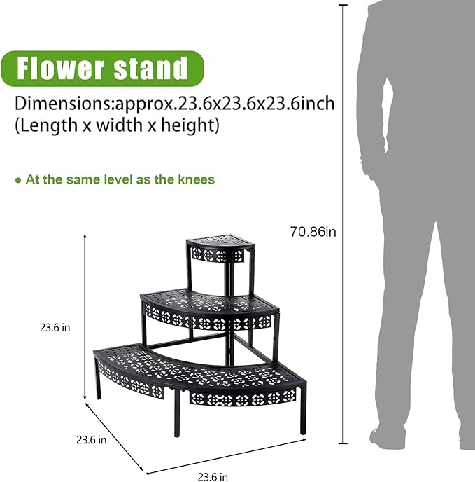 3 Tier Plant Stand Semi-Circular Flower Pot Organizer Rack Quarter Round Plant - Image 2