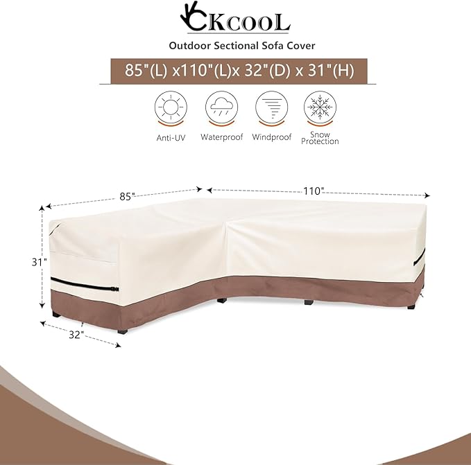 okcool Outdoor Sectional Sofa Cover Waterproof-L-Shaped Patio Furniture Covers - Image 2