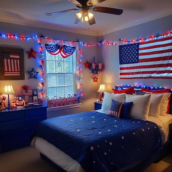 200 LED Red White and Blue Christmas String Lights Outdoor Indoor, 75.8 FT 4th - Image 3