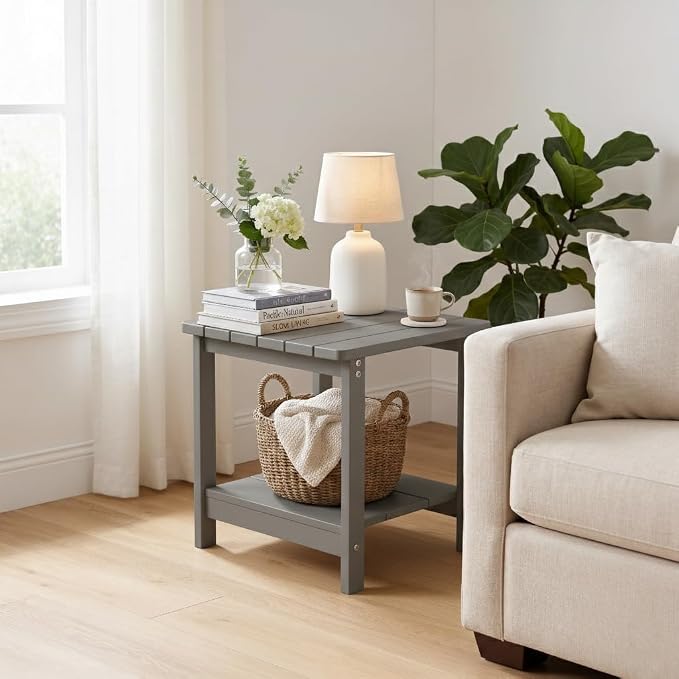 Square Outdoor Side Table Adirondack Side Table, Water-resistant & 2-Tier Small - Image 4