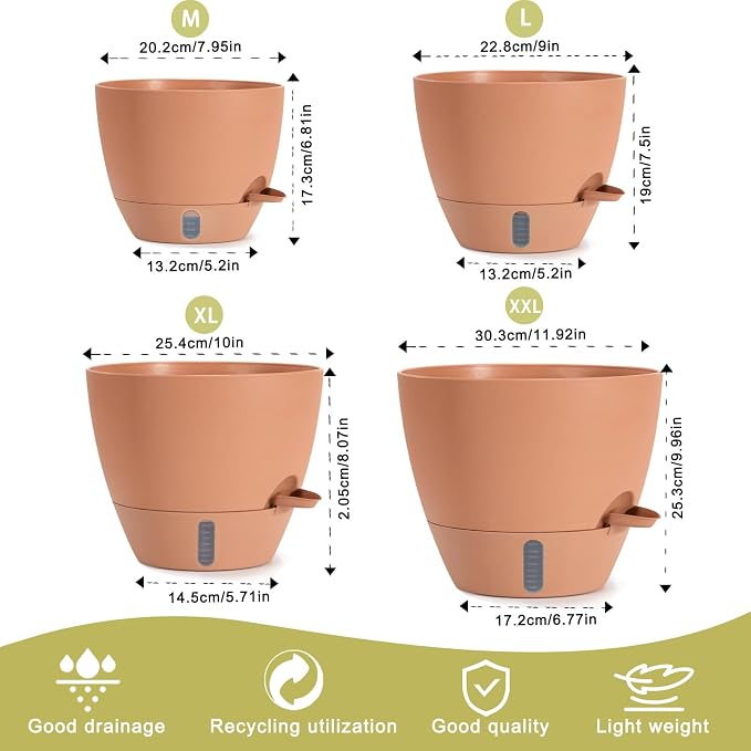 4 Pack Plant Pots, 12/10/9/8/ Inch Self Watering Pots - Image 2