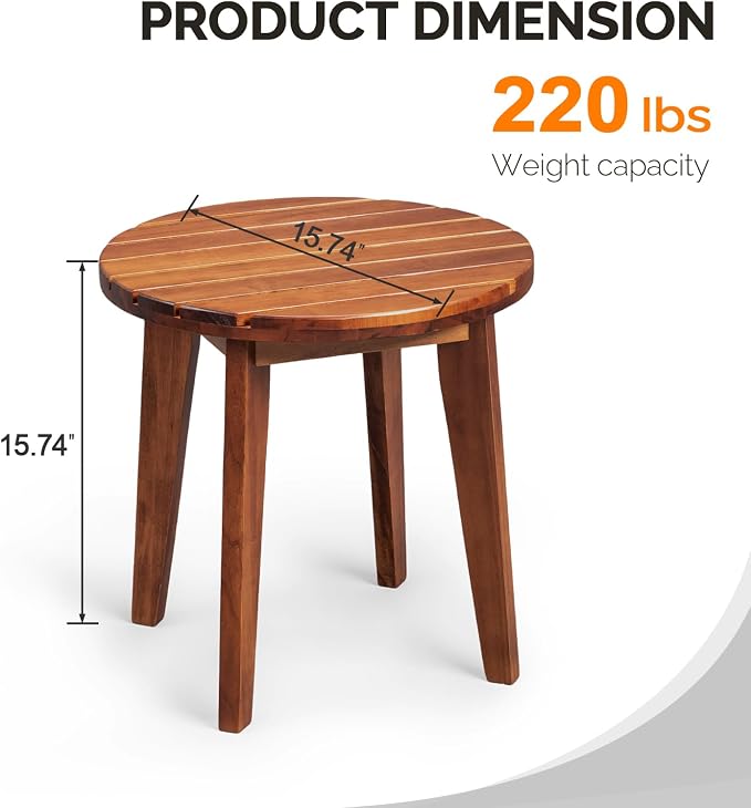 VINGLI Solid Wood Outdoor Side Table, Weather-Resistant Round Patio End Accent - Image 3