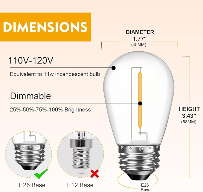 48 Pack LED S14 Replacement Light Bulbs, Shatterproof Outdoor 1 Watt to Replace - Image 7