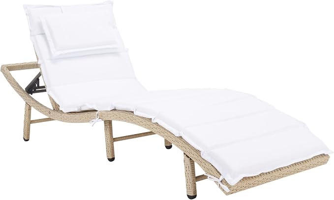 SAFAVIEH Outdoor Collection Colley Beige/White Cushion Wicker Chaise Lounge - Image 11