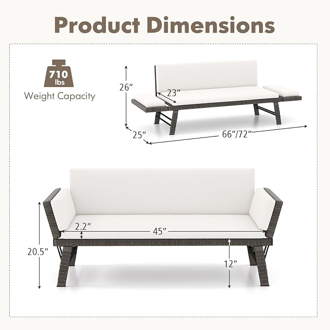 Tangkula Outdoor Convertible Sofa Daybed - Image 3