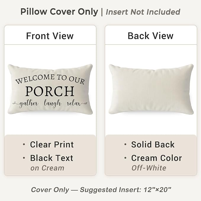 PANDICORN Welcome to Our Porch Stay Awhile Farmhouse Throw Pillow Covers 12x20 - Image 4