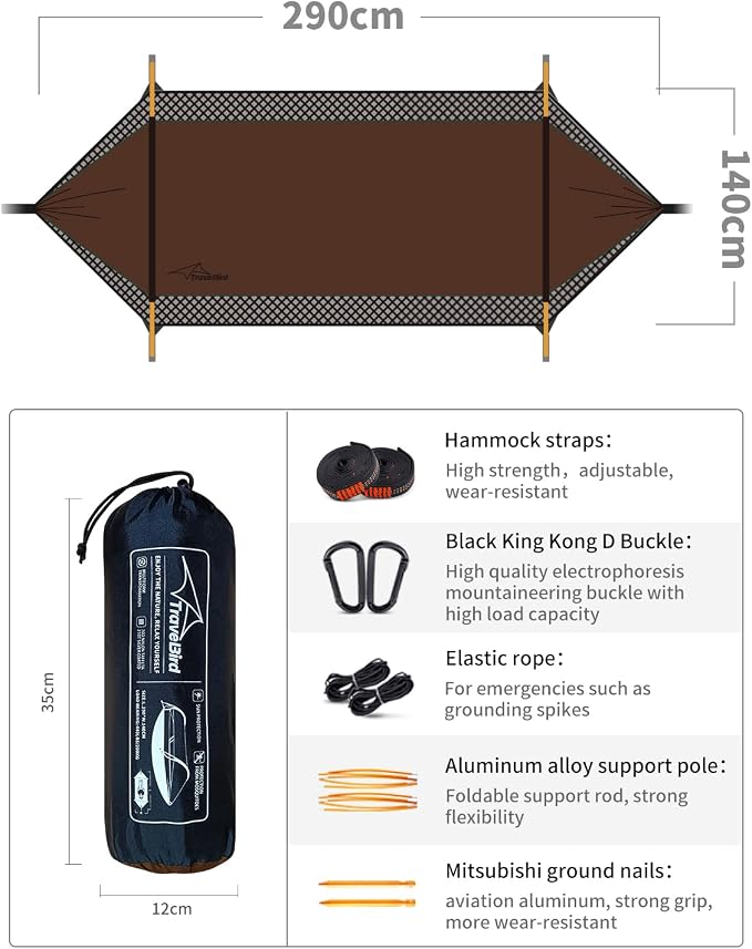 Camping Hammock Tent with Mosquito Net and Sunshade, Extra Large - Image 7
