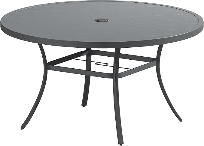 Patio Dining Table for 6-8, Round Metal Outdoor Table by VOXBIN