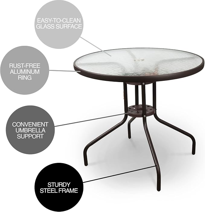 Garden Elements Outdoor Patio Furniture, Round Dining Table, Steel Base and Rim - Image 4