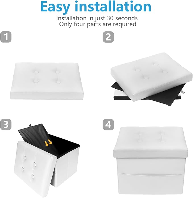 AmasSmile White Storage Ottoman Folding Foot Rest Stool - Image 7