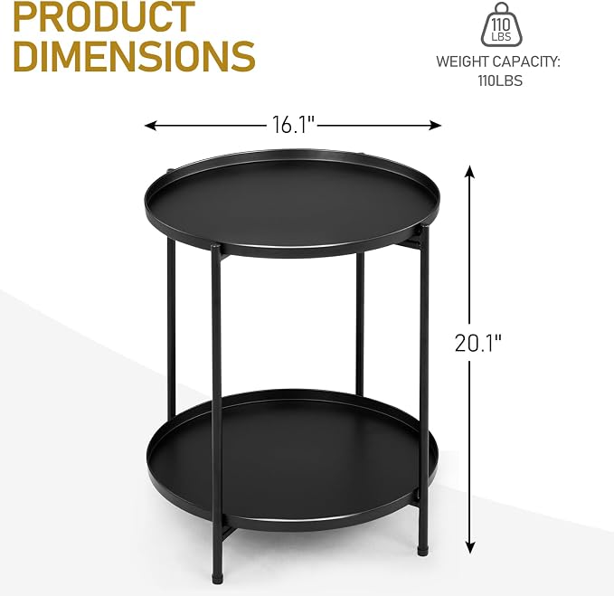 Outvita 2 Tier End Table, Metal Side Table - Image 3
