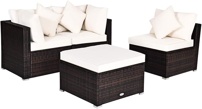 Tangkula 4 PCS Patio Rattan Sofa Set, Outdoor Wicker Sectional Furniture Set by TANGKULA