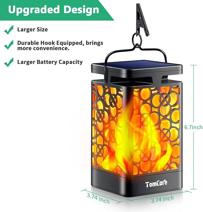 TomCare Solar Lights Upgraded Solar Lantern Flickering Flame Outdoor Hanging - Image 7