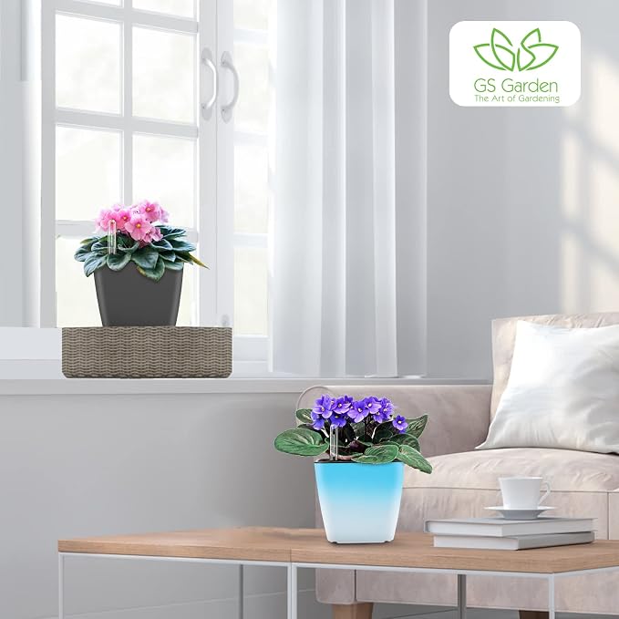 Self Watering Planters for Indoor Plants : 5 inch 3 Pack Gradient Blue Planter - Image 8