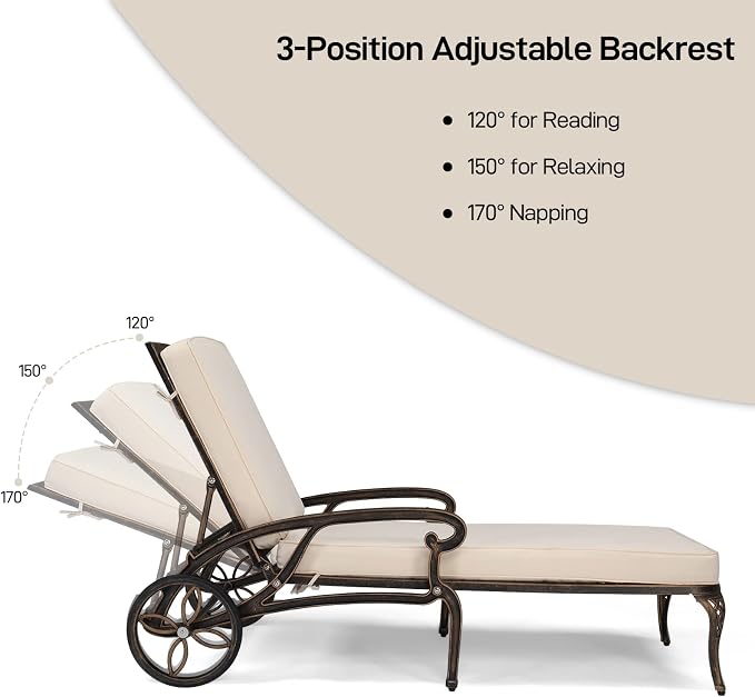 VINGLI Cast Aluminum Outdoor Chaise Lounge Chair - Image 5