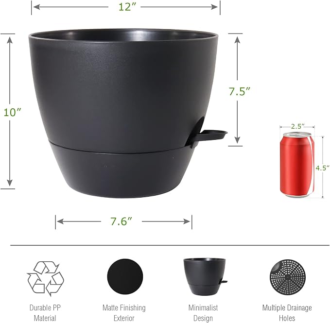 12 inch Large Self Watering Pots, Plastic Planters - Image 2