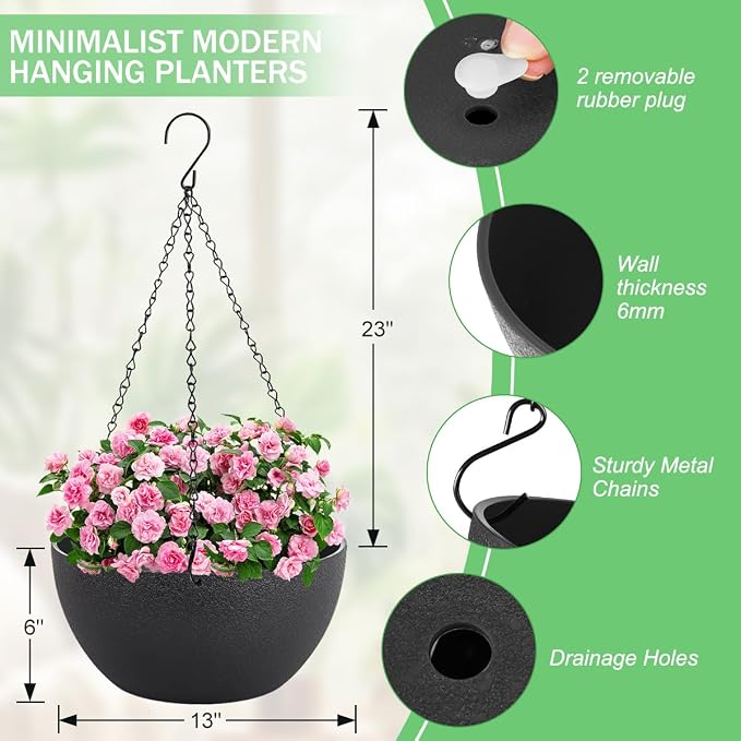 12 inch Hanging Planters for Indoor Plants, 2 Pack Planters for Outdoor Plants - Image 3