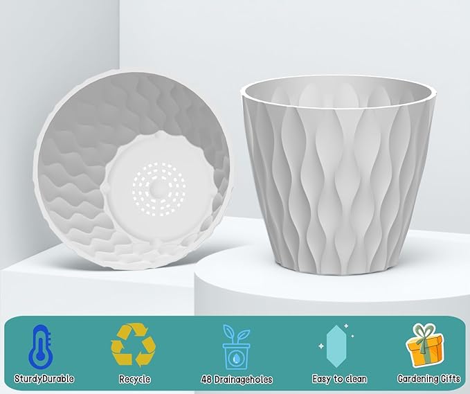 10 Pack 5 Inch Plant Pots with Drainage and Saucers, Stackable Nursery Planters - Image 3