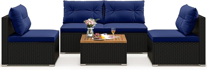 Tangkula 5 Piece Rattan Sofa Set, Outdoor Wicker Furniture Set w/Seat & Back by TANGKULA