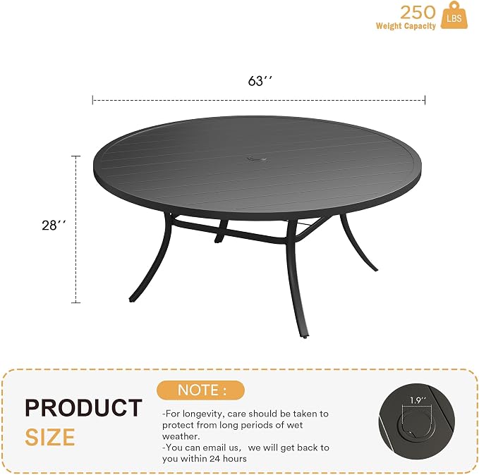 VICLLAX 63" Outdoor Round Patio Table - Image 3