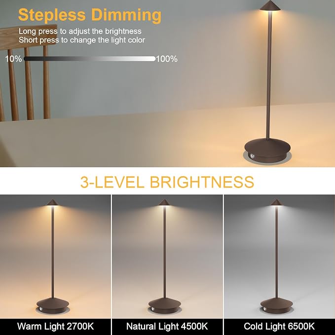 2-Pack 6000mAh Rechargeable Led Table Lamp Cordless, 3000K-6000K Stepless - Image 4