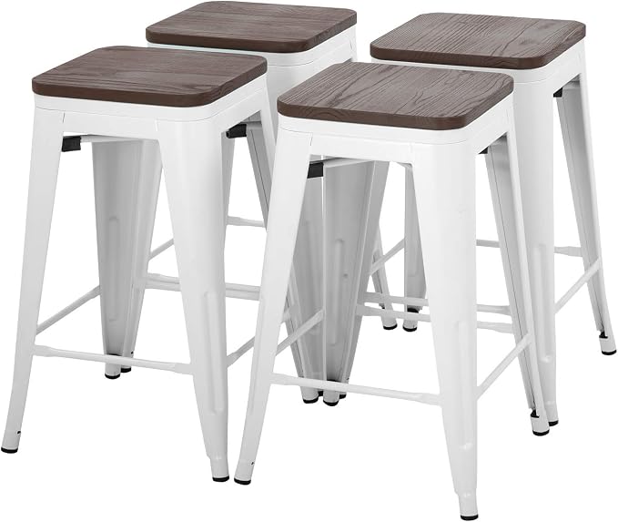 FDW Metal Bar Stools Counter Height Barstool Stackable Barstools Indoor Outdoor by FDW