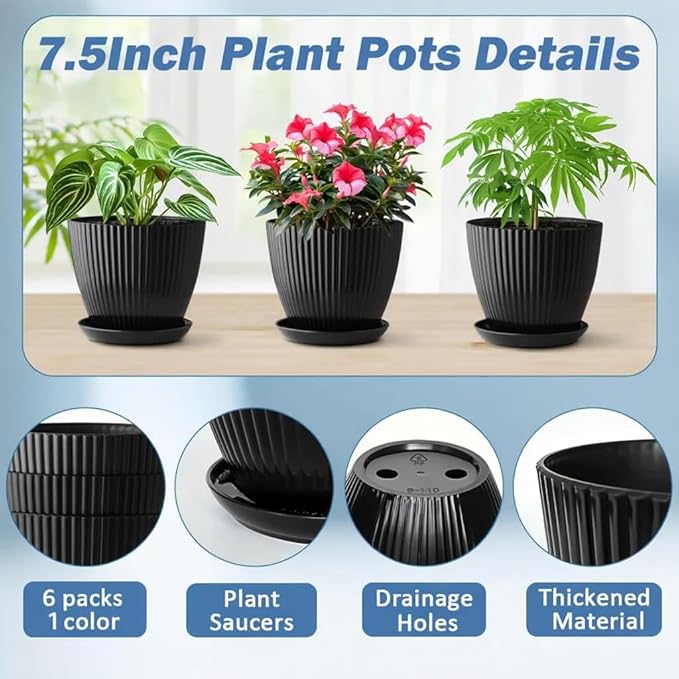 7.5 Inch Black Thickened Plastic Plant Pots - Image 3