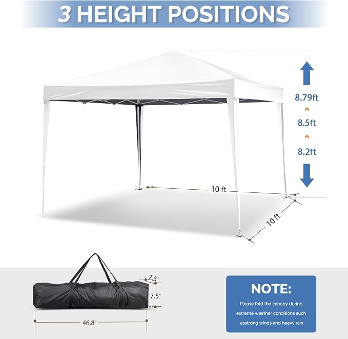 VINGLI 10x10 Pop Up Canopy Tent, Outdoor Tent Canopy Foldable Portable Canopies - Image 3