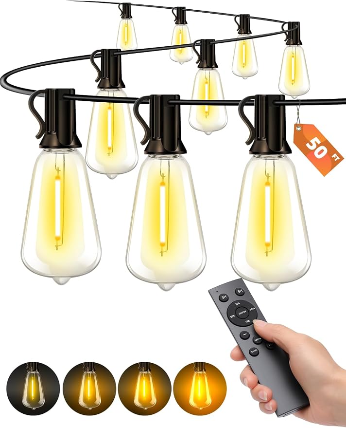 Outdoor Patio String Lights: 50Ft 15M Outside Waterproof Light by Vozuji