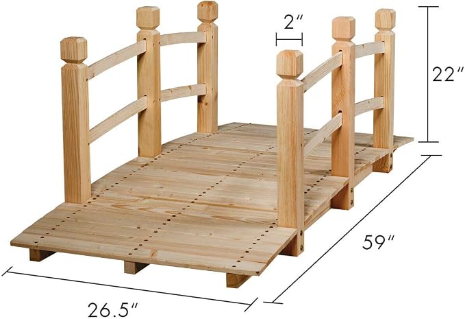 HAPPYGRILL Wooden Bridge, Natural Wood Garden Bridge - Image 5