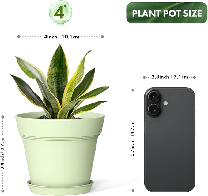 4 Inch Plastic Plant Pots with Drainage Holes and Trays – 8 Pack Small Nursery - Image 3