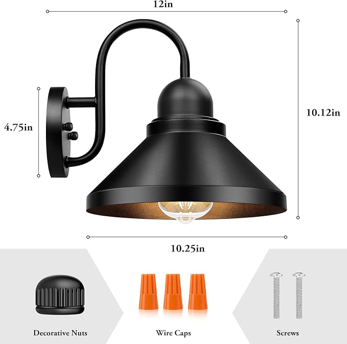 Brightever Gooseneck Outdoor Wall Sconces, Industrial Black Exterior Wall Lights - Image 2