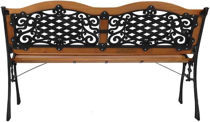 49'' Patio Bench, Outdoor Garden Bench, Cast Iron & Hardwood Structure - Image 7