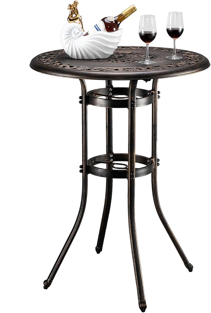 VINGLI Outdoor Bar Table, Cast Aluminum Bar Height Patio Table by VINGLI