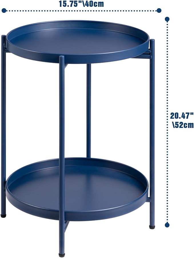 HollyHOME 2-Tier Round Side Table, Outdoor Small Folding Accent Stand - Image 3