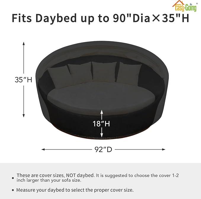 Easy-Going Heavy Duty 600D Outdoor Daybed Cover 92 Inch UV Resistant Patio - Image 2