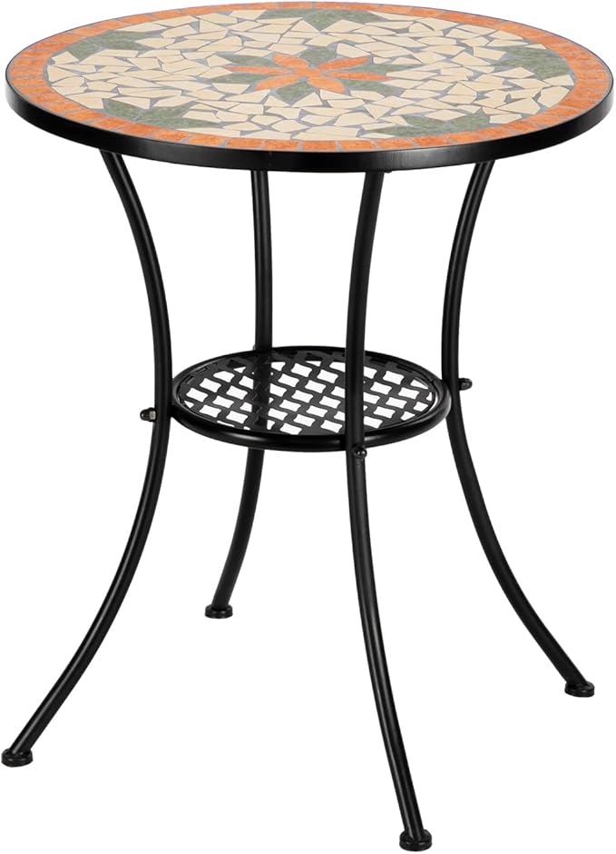VINGLI Garden Patio Mosaic Table, Outdoor Bistro, 23.6" Round End Table by VINGLI